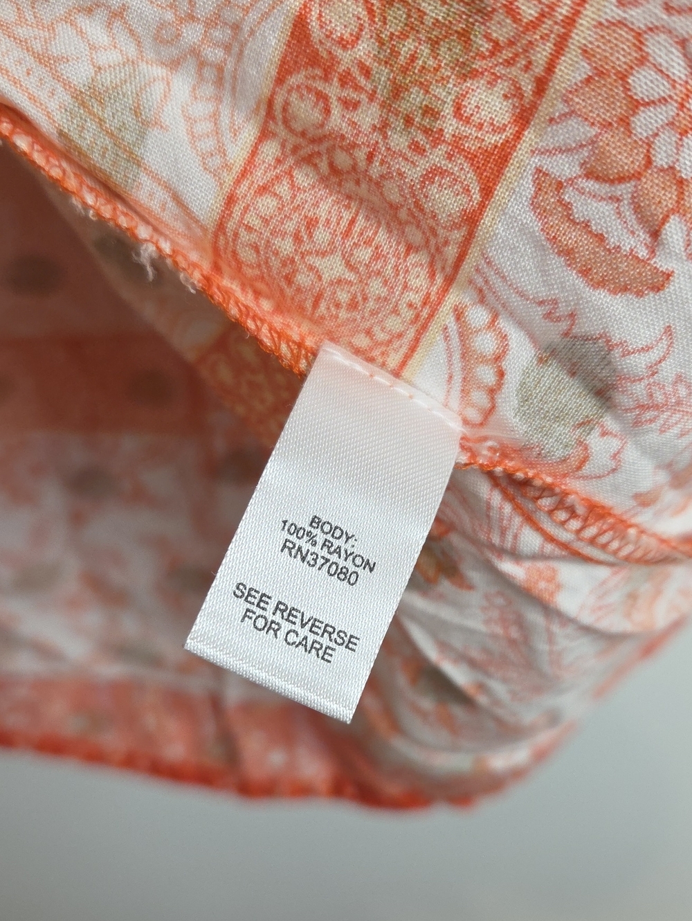Boho Floral Paisley Off Shoulder Ruffle Blouse Coral Orange Peasant Top Medium - Picture 9 of 10
